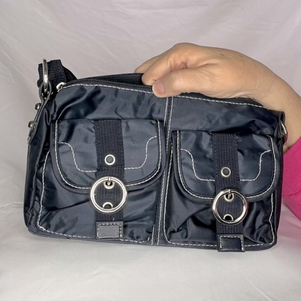 Nylon Shoulder Bag, Size 10 X 6 X 2, Adjustable Strap, Dark Blue (T5)